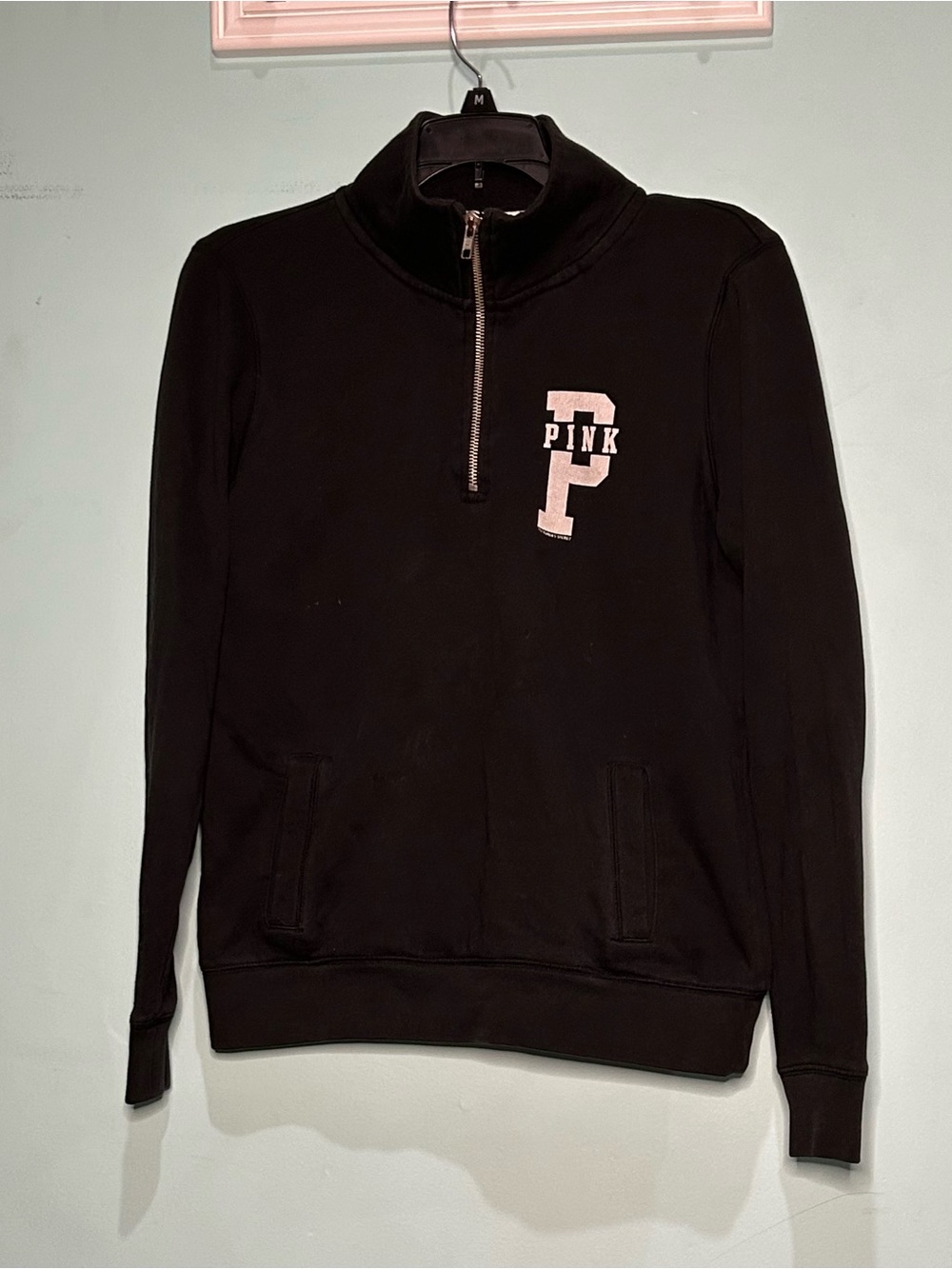 PINK Victoria's Secret Black Sweatshirt with White Logo Trim